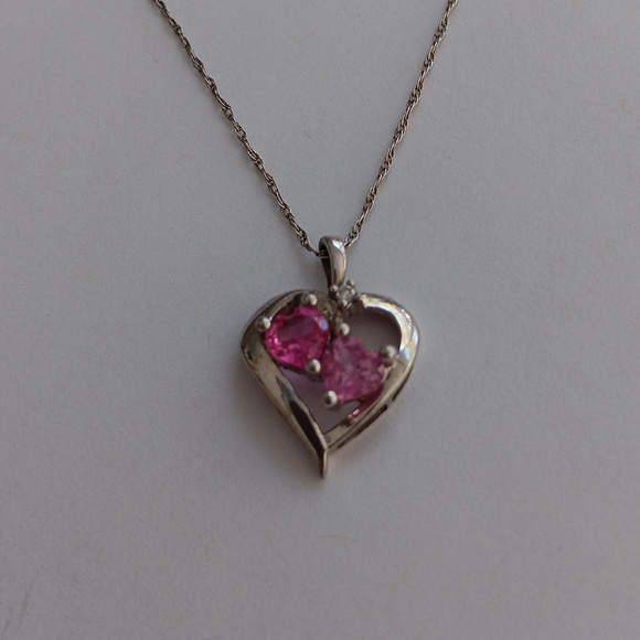 Valentine Sterling and Pink Stone Necklace, about 20". Beautiful. Perfect gift - Picture 1 of 4